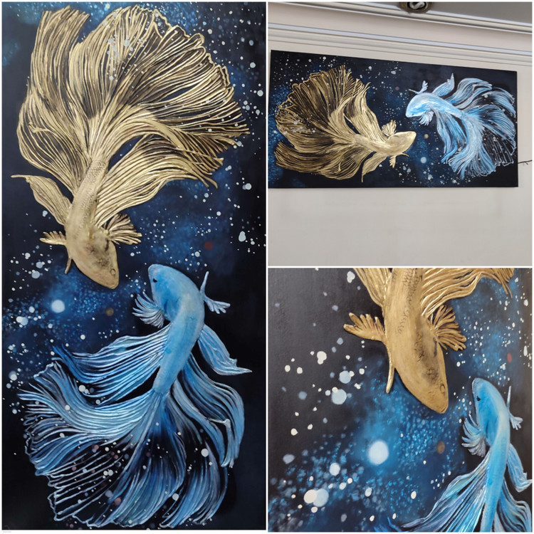 تصاویری از تابلوی دکوراتیو ماهی برجسته در کنار هم