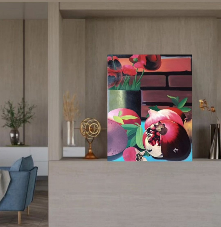 تصویر تابلوی انار در منزل داخل شلف دکوری