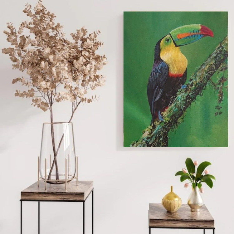 تابلو نقاشی رئال پرنده توکان روی دیوار