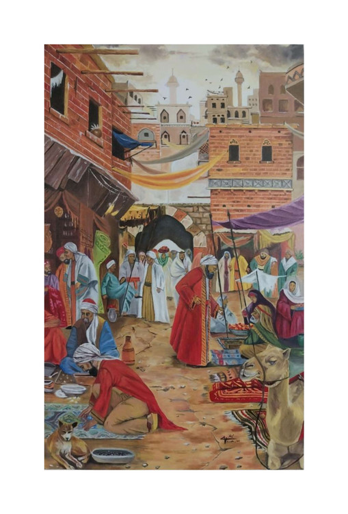 تابلو نقاشی رنگ روغن بازار عرب ها