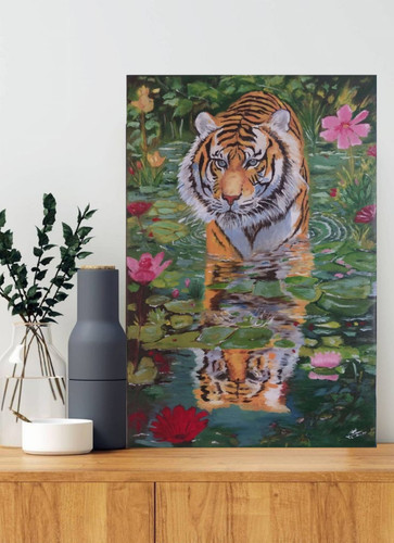 تابلو نقاشی رنگ روغن ببر روی کنسول