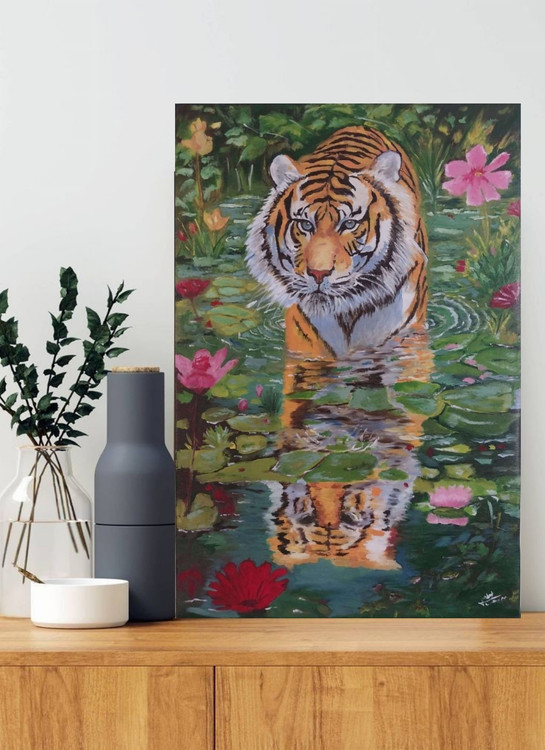 تابلو نقاشی رنگ روغن ببر روی کنسول